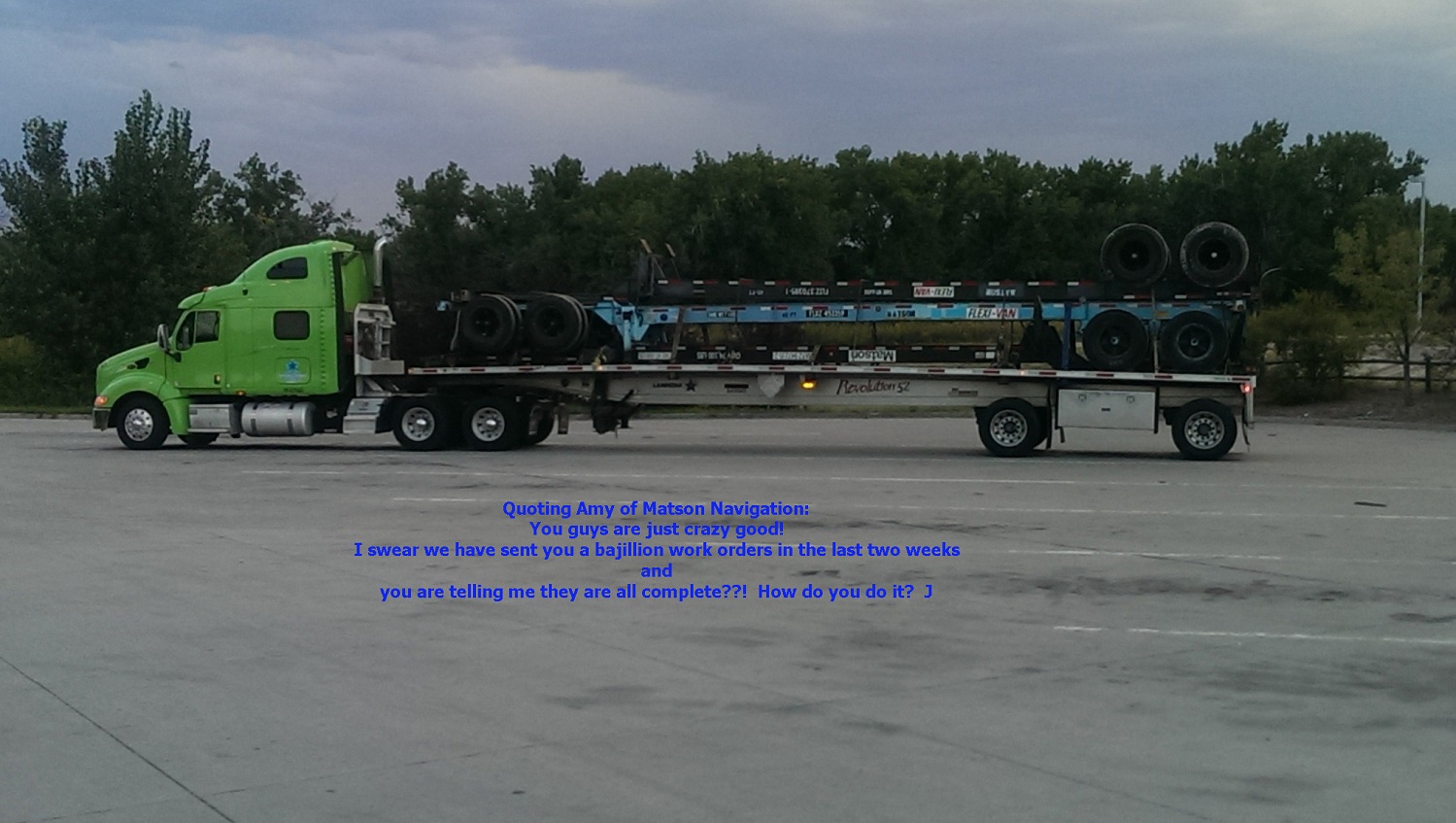 Stacked chassis on a flatbed trailer moving from Chicago, IL to Long Beach, CA for Matson.